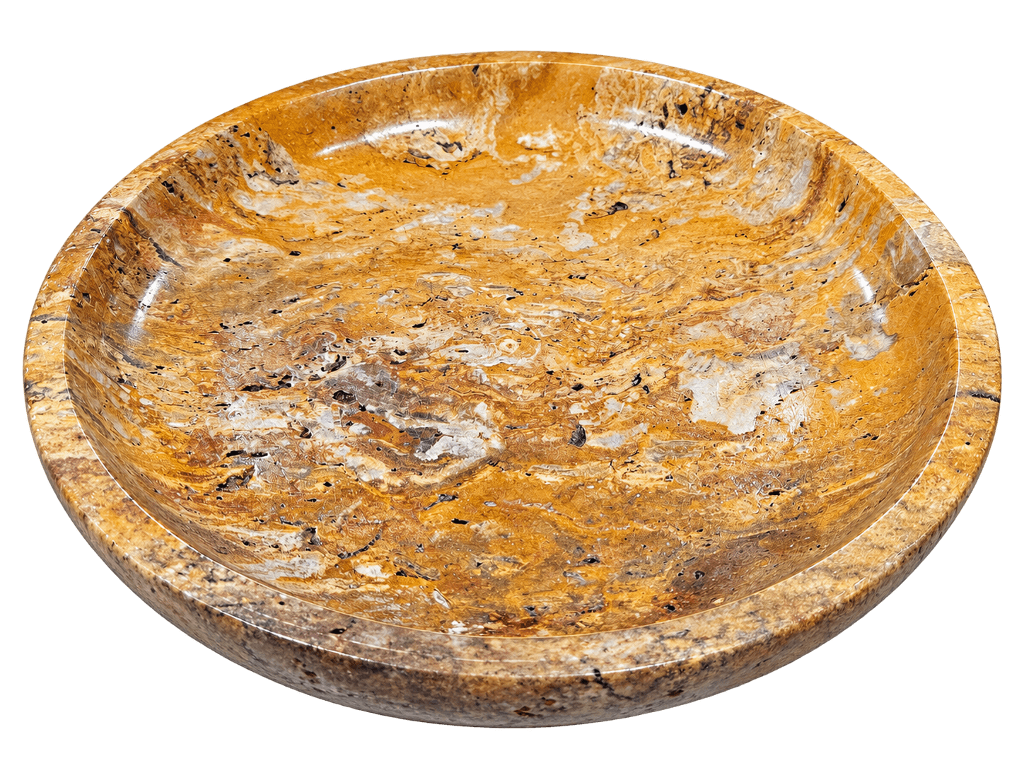 Polished amber onyx bowl with natural mineral banding